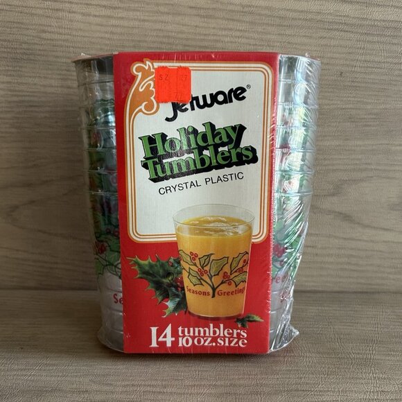 Unopened NOS Vtg 1976 Jetware 14 Holiday Tumblers Crystal Plastic 10 oz Mobile - Picture 1 of 9